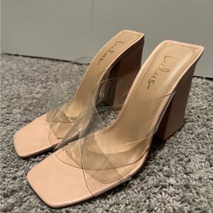 Lulu's Nude and Clear Block Heels